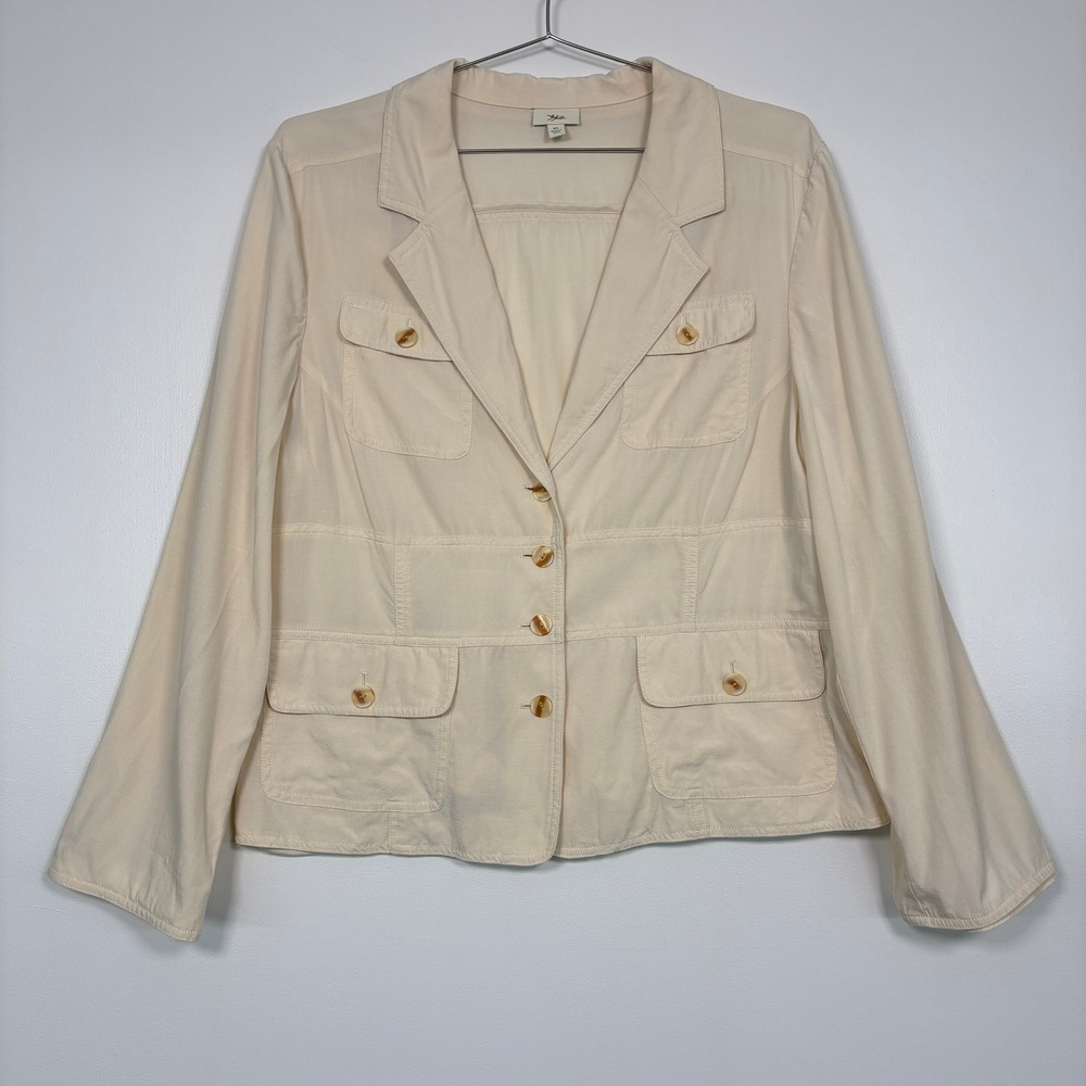 J. Jill Women Jacket XL Cream Tencel Blend Utility Safari Blazer Pocket Bamboo